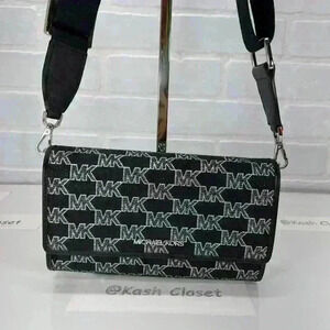 Michael Kors Wallet Crossbody Jet Set Metallic Large Clutch Purse Black Multi